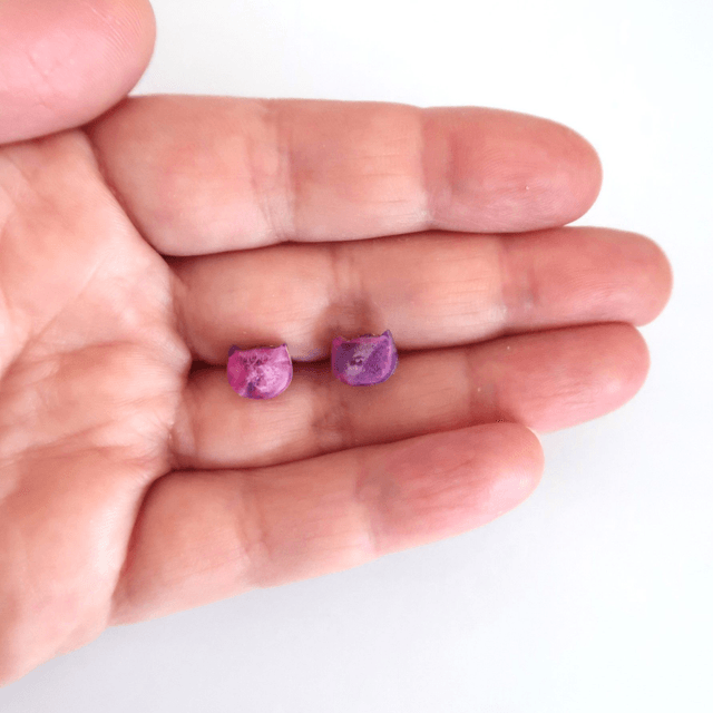 Boucles d'oreilles P'tites puces Chat Violet | BO002