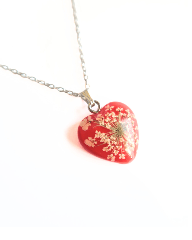 Collier Cœur fleuri Rouge | CO009 | Ombelles