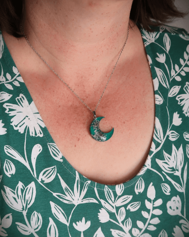 Collier Lune Fleurie Verte | CO004 | Ombelles