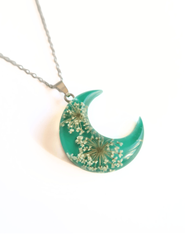 Collier Lune Fleurie Verte | CO004 | Ombelles