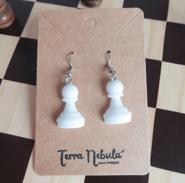 Boucles d'oreilles pions Blanc | BO159A